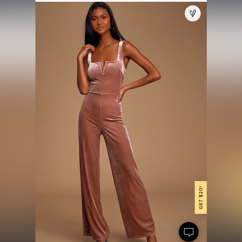 Lulus Music To My Ears Mauve Velvet Wide-Leg Jumpsuit size size medium